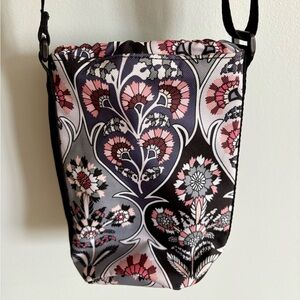 Vera Bradley Black and Pink Floral Crossbody Water Bottle Bag